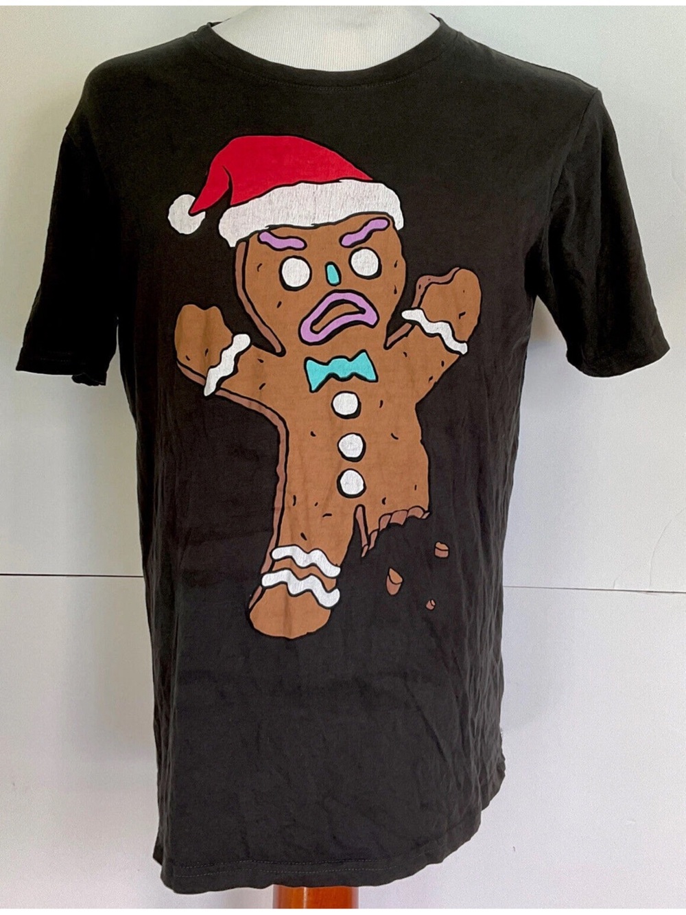 Funny Bite Me Gingerbread Man Double Sided Graphic T-Shirt Size Large